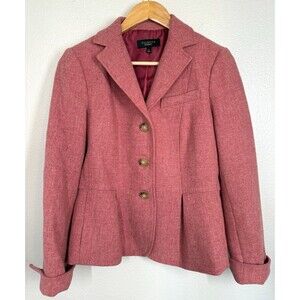 Talbots Sz 6 Pink Woven 100% Wool Melange Feminine Pleated‎ Blazer Jacket Career